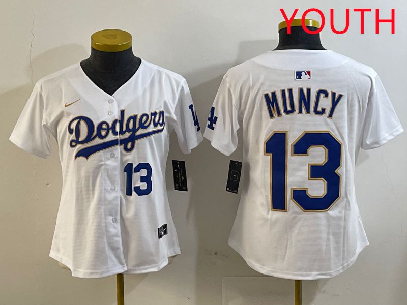 Youth Los Angeles Dodgers #13 Muncy White Gold Game 2025 Nike MLB Jersey style 8